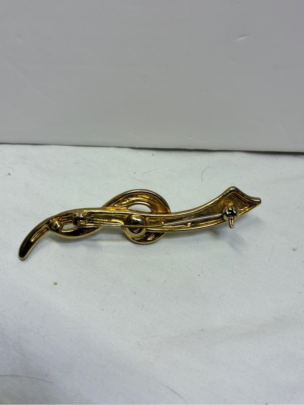 Vintage Faux Pearl Ribbon Brooch Crystal Rhinestone Gold Tone 1980s 3” - Picture 2 of 7